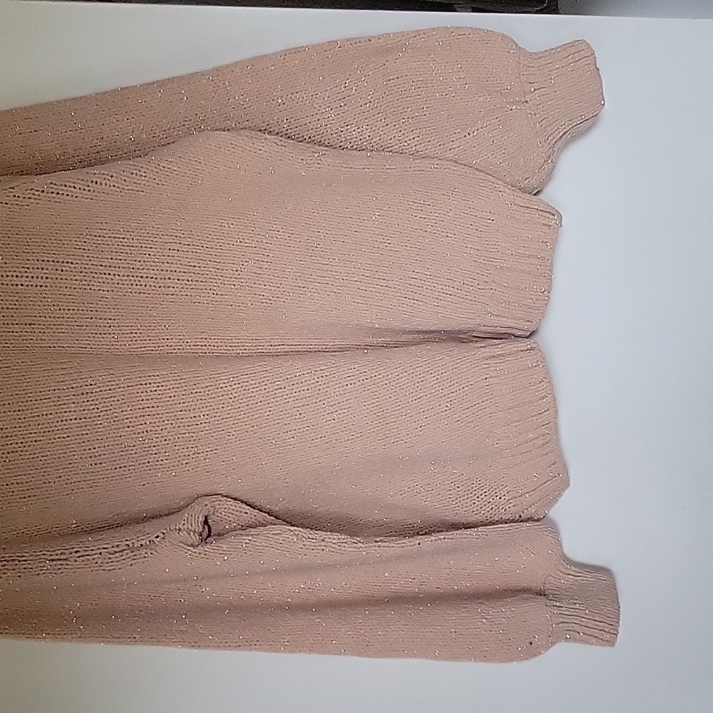 H&M Cream Chunky Knit Balloon Sleeves Silver Lurex Metalic Shimmer Fuzzy Sweater - Picture 12 of 16